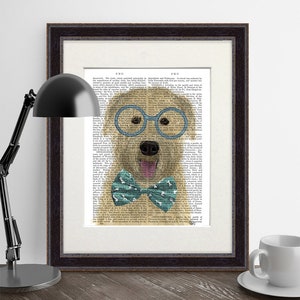 Wheaten dog print - Wheaten terrier with glasses and bowtie - Wheaten wall art Terrier gift Cream dog decor Cute dog print Funny dog poster