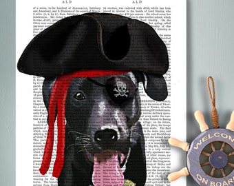 Black Labrador dog art kids room nursery boy pirate nursery print pirate nursery pirate décor pirate art pirate wall art dog pirate hat