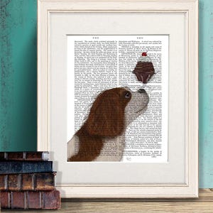 Arte de parede Cavalier - Cavalier king charles marrom branco cachorro sorvete - Presente para amante de animais de estimação King charles spaniel Cavalier dog print Cavalier print