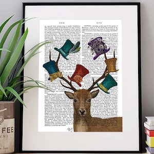 Hat Collector Deer print - Deer wall art Deer poster Deer painting Deer art print Deer nursery woodland nursery art woodland décor poster