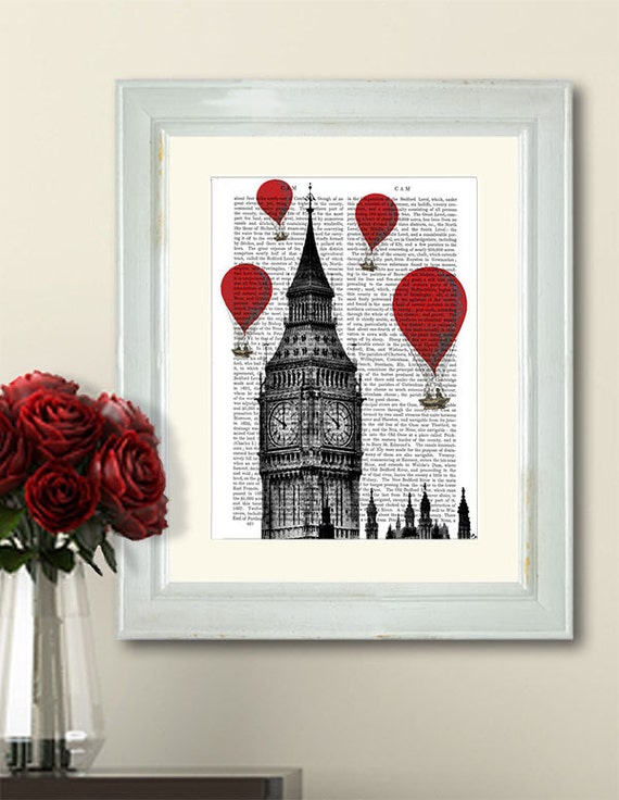 Red Hot Air Balloons over Big Ben London British print | Etsy