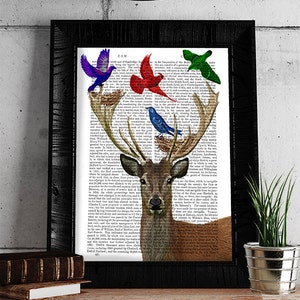 Deer Print & Birds Nest - Deer art deer wall art Woodland Deer nursery print Deer poster Deer head woodland animal Woodland nursery decor