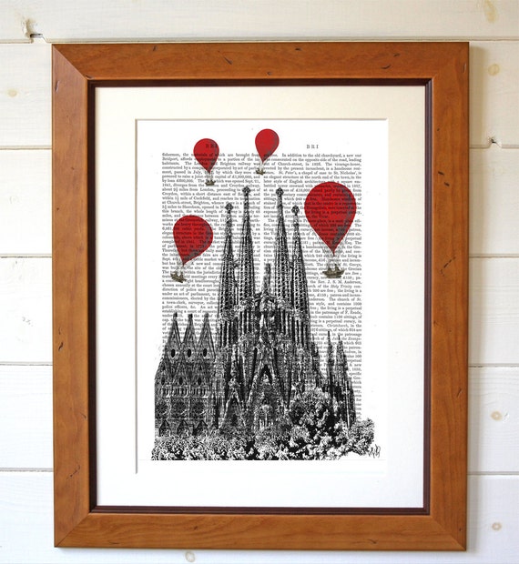 Sagrada Familia & Red Hot Air Balloons Barcelona Art | Etsy