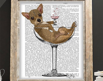 Lámina artística de cóctel Chihuahua – Divertida ilustración de perro