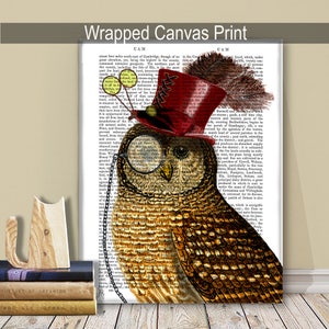 Owl with Top Hat, Wall Art Art Print Giclee Print Acrylic Painting Illustration Steampunk Owl wall art wall decor Wall Hanging image 4