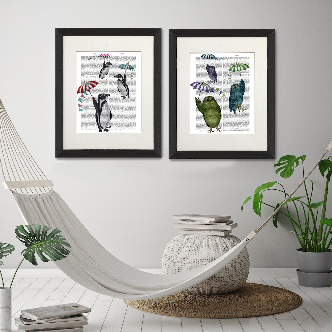 Set of 2 Umbrella Dictionary Prints Penguin Picture Owl Etsy UK