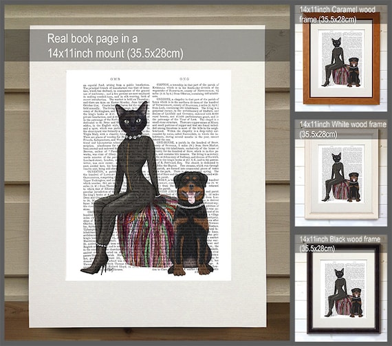 エロティックアート - 黒猫とロットワイラー - ボンデージ装飾 BDSM