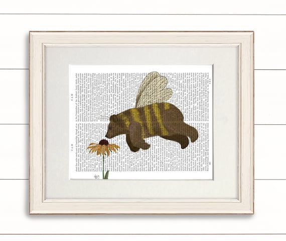 Cute Bear Print Bear Bee Art Art Kids Art Honey Bee Print Decor Bee Lover Lover Wall Cute Etsy Nursery Bear Wall Bee Print Flower Gift - Animal