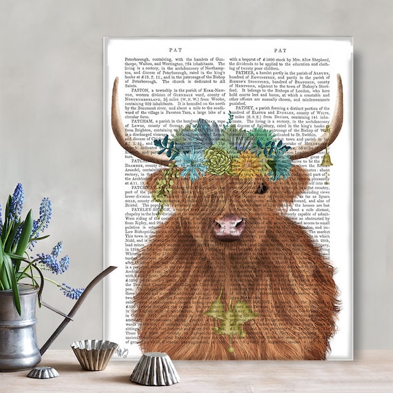 Summer farmhouse - Highland Cow Bohemian 1 - Yak print Southern charm Scottish cow art Print on canvas Rustic home decor Boho room art