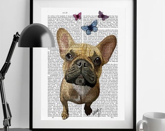 French bulldog print Butterflies french bulldog décor frenchie art cute frenchie cute french bulldog french bulldog poster frenchie lover