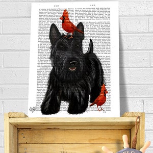Scottish Terrier Scottie Dog and Birds - scottie picture scottie lover scottie gift Whimsical dog art gift for friends nursery dog print