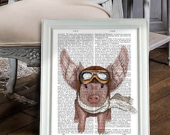 Flying Pig Print - Pig with wings - pig gift for pig lover pig Illustration pig Drawing pig Poster pig Wall Art Wall Hanging Digital poster