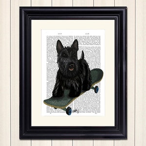 Scottish Terrier Scottie Dog on Skateboard Art skateboard print skateboard decor cute teen room decor dorm decor hipster room décor funny