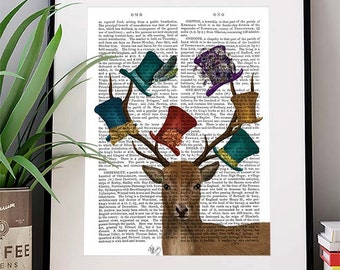 Mad Hatter Top Hat Alice in Wonderland Gift Mad hatter tea party - Hat Collector - mad hatter print Mad Hatter art mad hatter deer birthday