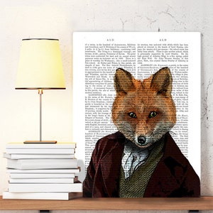 Fox Portrait 2 - Fox illustration, Fox Print Fox Picture Fox Art Wall Art Wall Decor Wall Hanging fox in suit, fox poster dictionary print