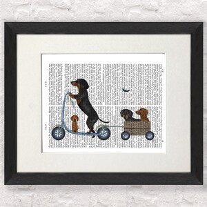 Doxie lover gift - Dachshund on scooter - Doxie dog art Dachshund print Dog canvas art Cute puppy wall art Dog mommy gift Prints of dog image 5