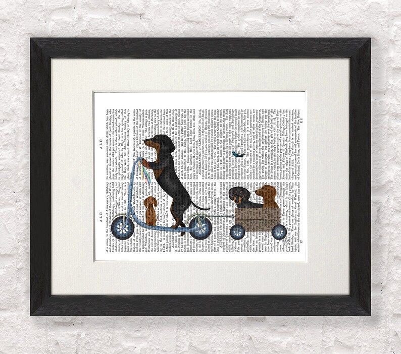 Doxie lover gift - Dachshund on scooter - Doxie dog art Dachshund print Dog canvas art Cute puppy wall art Dog mommy gift Prints of dog image 5
