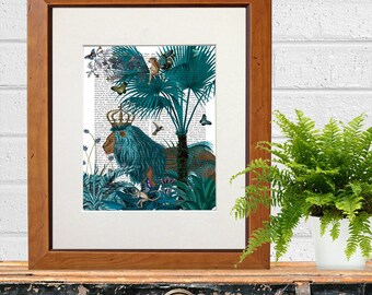 Jungle Art - Lion Blue Lion Portrait - Decorative Canvas King Of The Jungle Lion King Decor Tropical Jungle Blue Jungle Canvas Colorful Art