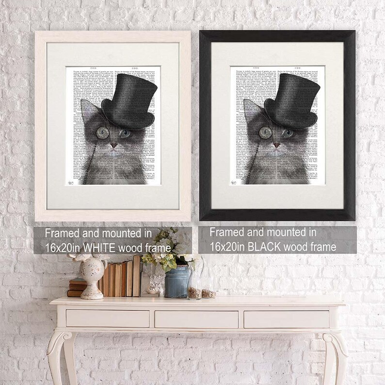 Grey Cat Wall Art Top Hat Cat Home Decor Cute Gift Cat Etsy