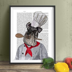 Funny kitchen art - Schnauzer Chef gift for cook gift for chef Kitchen print kitchen poster miniature schnauzer print schnauzer art Gourmet