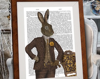 Dapper Hare Print – Rabbit in Suit, Antiquarian Book Art