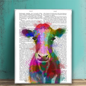 Farmhouse decor - Cow watercolor print - Country home decor Contemporary art Colorful print decor Country kitchen decor Watercolor painting