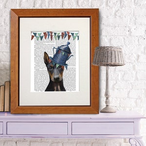 Doberman Art Print – Milliner Dog with Hat, Whimsical Decor image 1