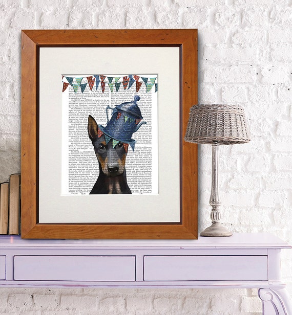 Doberman Art Print – Milliner Dog with Hat, Whimsical Decor