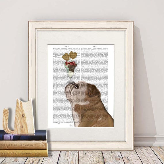English bulldog art gift -  English bulldog Ice cream dog - Bulldog gift Bulldog print English bulldog lover English bulldog decor Dog lover