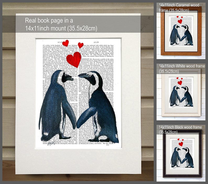 Penguins in love Penguin art print penguin gift for valentine gift for lovers romantic gift for girlfriend Valentines gift for her wife image 2