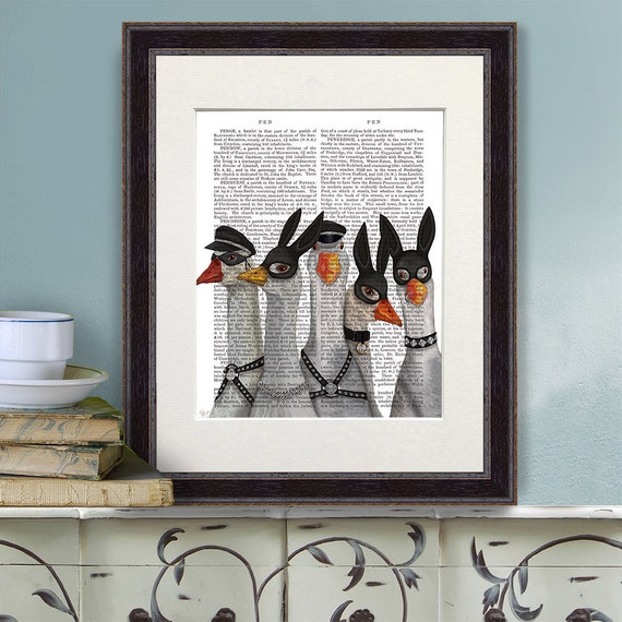 Funny Geese Art Print – FabFunky Farmhouse Decor on Antiquarian Book Page