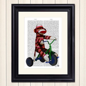 Sock Monkey on Tricycle - Sock Monkey print Sock Monkey art modern Nursery Art for Kids Room Décor Kids room art Unique kid gift boys room