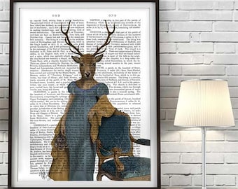 Deer in Blue Dress Print – Anthropomorphic Animal Art