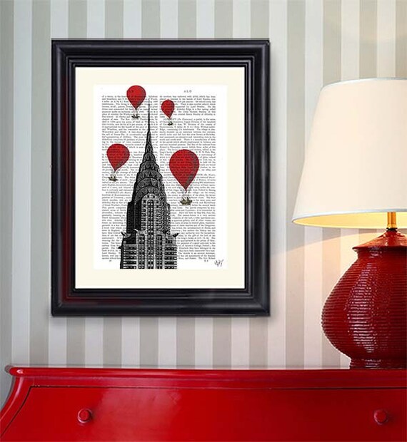Chrysler Building & Red Hot Air Balloon Print New York city | Etsy