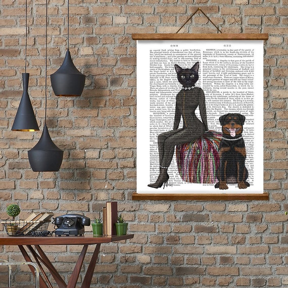 Erotic Art Black Cat And Rottweiler Bondage Decor Bdsm Fetish Gift Ideas Above Bed Painting Kinky Decorating Bedroom Decor Animal Decor