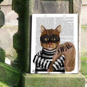 Tabby Cat Print Burglar Cat burglar Cat Art Print wall art wall decor tabby cat gift tabby cat lover tabby cat poster funny cat art print