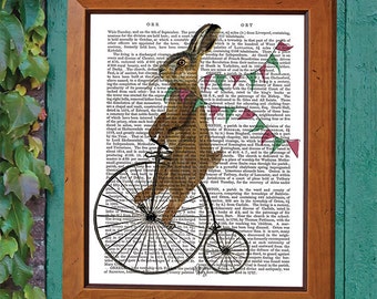 Impression d'art lapin Penny Farthing – Déco pour chambre de bébé vintage