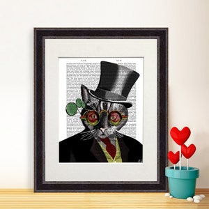 Mad Hatter Cat -  Cheshire Cat Art Mad Hatter Gift for alice lover Alice in wonderland book print mad hatter tea party