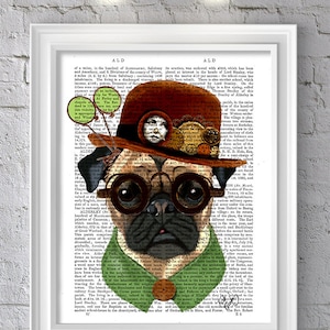 Pug poster Pug & Bowler Hat pug wall art steampunk dog print steampunk gift for pug lover pug gift Groomsman gift pug art print pug print