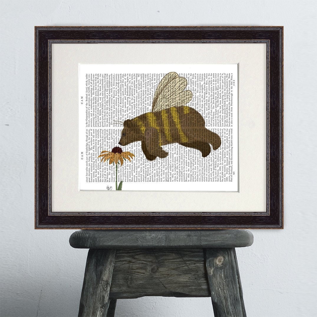 Bee print Bear wall print Cute art lover gift art bee decor Animal Honey Bee Nursery kids wall art Flower lover