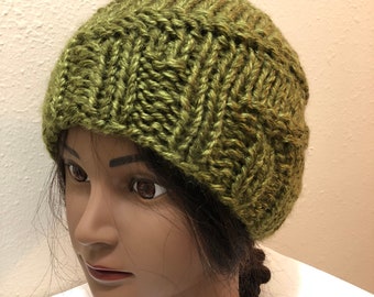 Warm Winter Knit Hat in Sage Green