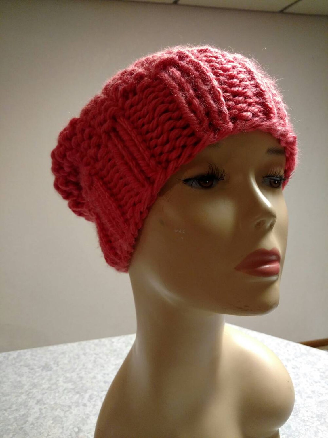 ONLY ONE Winter Knit Slouchy Hat in Coral - Etsy