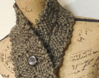 ONLY ONE Winter Knit Brown Button Cowl