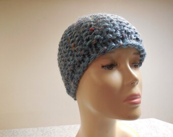 Handmade Knit Hat Blue Teal Ocean Swirl Design Warm Winter Cap Wool Blend Handmade Knit Hat Blue Teal Ocean Swirl Design Warm Winter  main image 3
