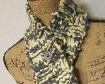ONLY ONE Yellow and Gray Chunky Winter Knit Button Cowl