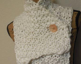 ONLY ONE Winter Knit White Button Cowl