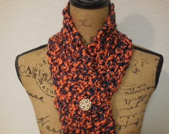 ONLY ONE Orange and Navy Knit Winter Button Cowl