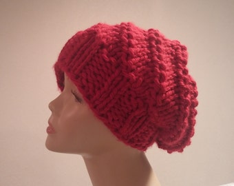 ONLY ONE Winter Knit Slouchy Red Hat