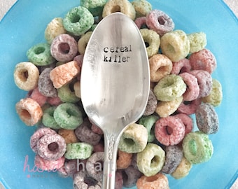 Cereal Killer - Antique Silver Plated Spoon - Hand Stamped Spoon - Vintage Hand Stamped Spoon