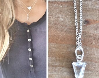 Dainty Minimalist Arrow Crystal Necklace - layering necklace, sterling silver